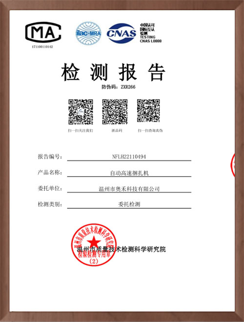 自动高速捆扎机检测报告