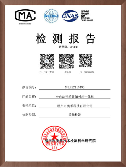 全自动开箱装箱封箱一体机检测报告